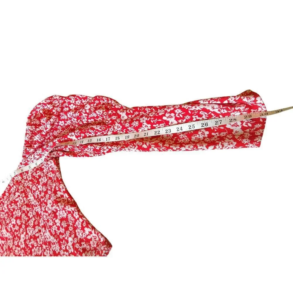 Anthropologie Carmine Red Cropped Juliet Blouse Women's Size Large